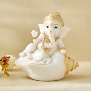 Auspicious Ganesha on Shell Statue | Symbol of Prosperity & New Beginnings - Karigaari India Aesthetic Home Decor