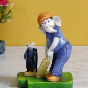 Ganesha Playing Cricket Idol | Resin Ganpati Idol - Playful I Resin Home Decor & Gift- - Karigaari India Aesthetic Home Decor