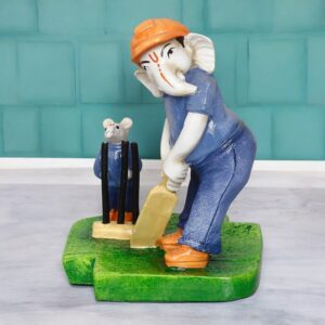 Ganesha Playing Cricket Idol | Resin Ganpati Idol - Playful I Resin Home Decor & Gift- - Karigaari India Aesthetic Home Decor