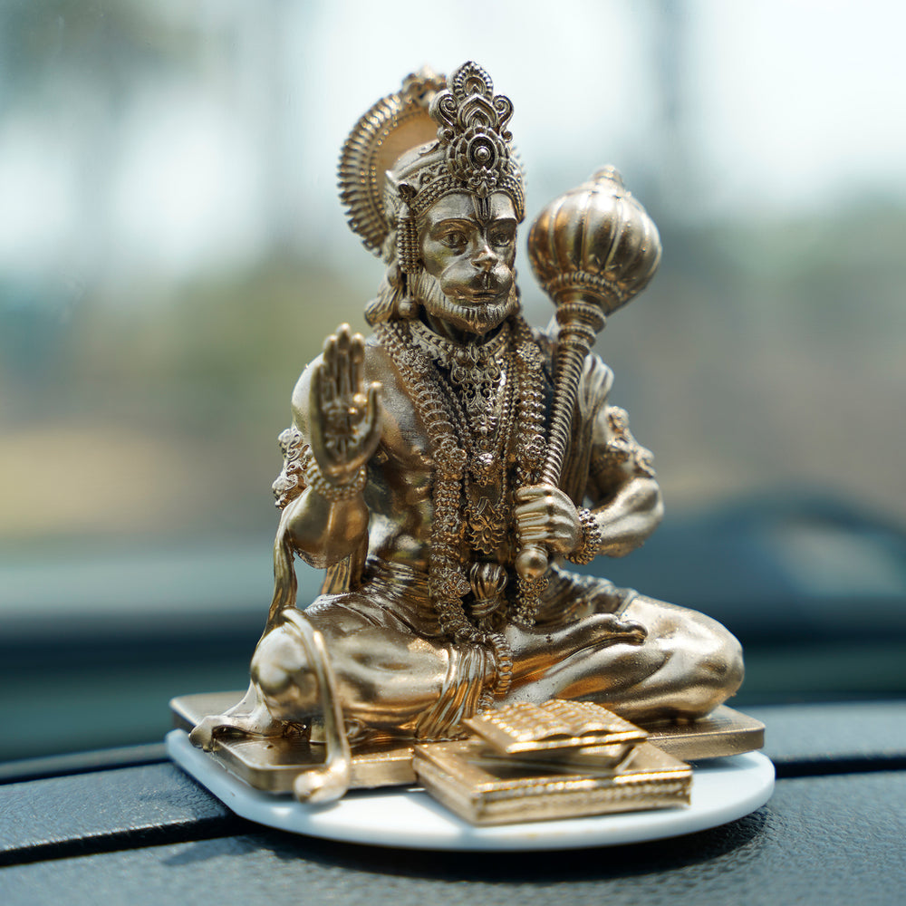 Premium Golden Hanuman Resin Crafted Figure For Car Dashboard Modern Ornament 2 Golden Hanuman Resin Idol for Car Dashboard - Karigaari India Aesthetic Home Decor