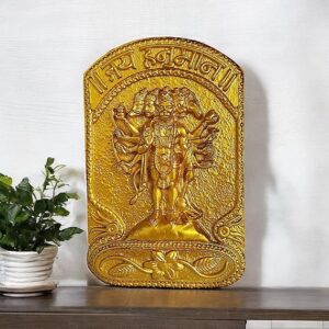Golden Panchmukhi Hanuman Wall Hanging - Karigaari India Aesthetic Home Decor
