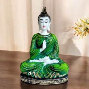 "Green Aura Resin Buddha Statue Elegant Meditative Idol for Home Decor & Spiritual Gifting" - Karigaari India Aesthetic Home Decor