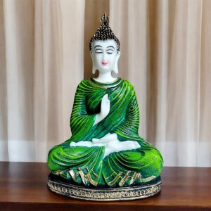 "Green Aura Resin Buddha Statue Elegant Meditative Idol for Home Decor & Spiritual Gifting" - Karigaari India Aesthetic Home Decor