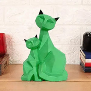 Green Cat Pair Resin Statue - Modern Decor - Karigaari India Aesthetic Home Decor