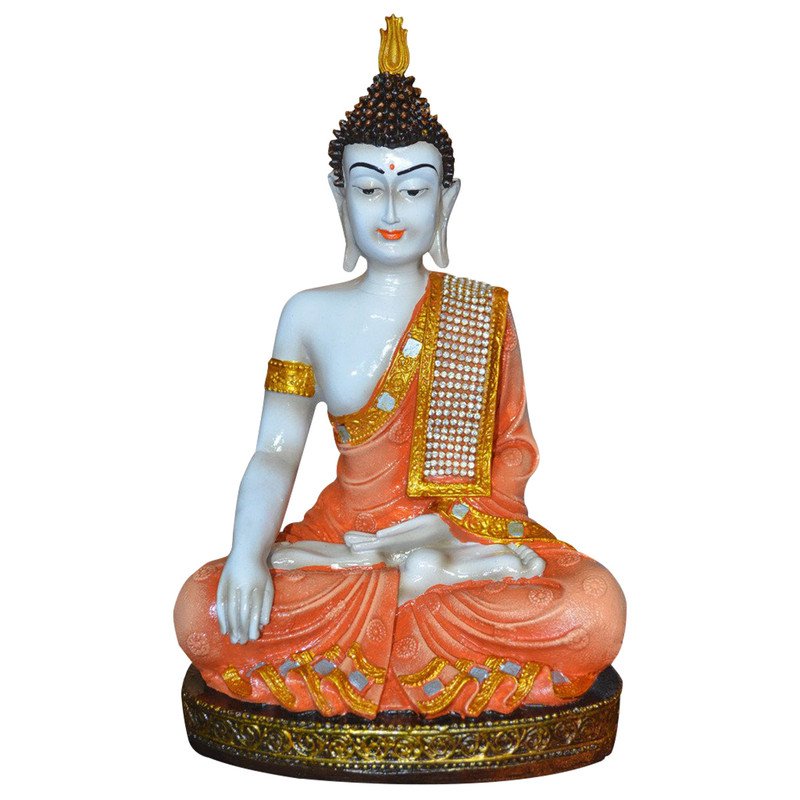 Premium Handmade Ployresin Golden And Orange Colour Sitting Lord Buddha Figurine Display Piece Home Decor Office Home Decor Spiritual Gift Home Decor Accent 2 Handcrafted Ployresin Golden And Orange Colour Sitting Lord Buddha Statue Showpiece Home Decor/Office Decor/Spiritual Gift - Karigaari India Aesthetic Home Decor