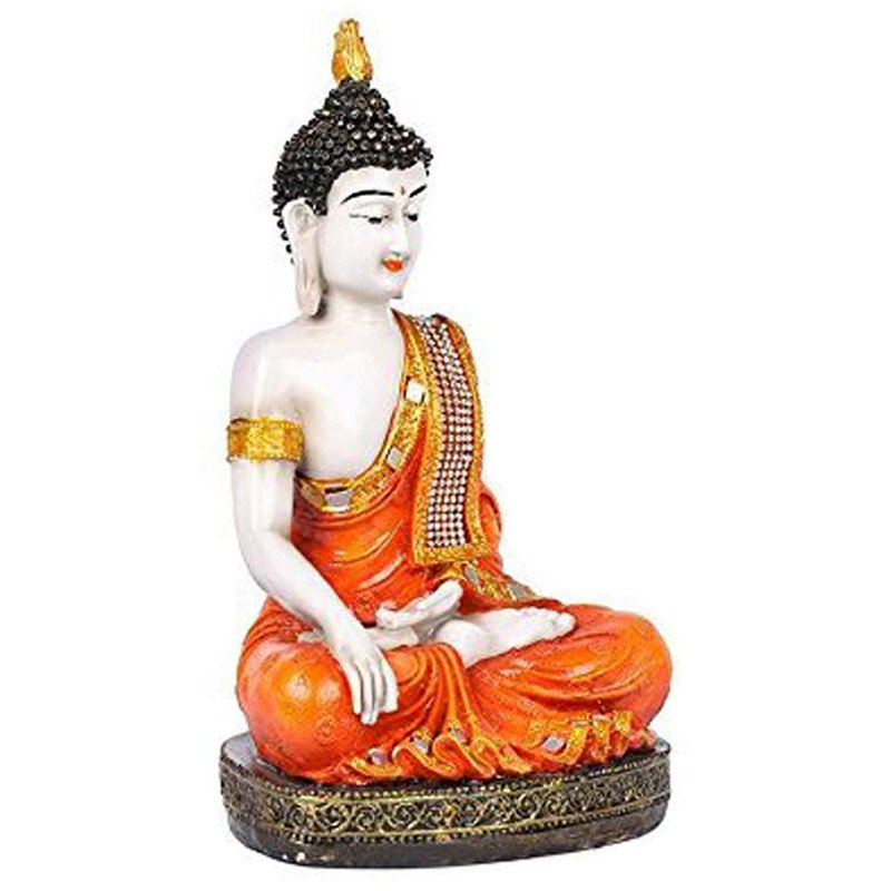 Premium Handmade Ployresin Golden And Orange Colour Sitting Lord Buddha Figurine Display Piece Home Decor Office Home Decor Spiritual Gift Home Decor Accent 3 Handcrafted Ployresin Golden And Orange Colour Sitting Lord Buddha Statue Showpiece Home Decor/Office Decor/Spiritual Gift - Karigaari India Aesthetic Home Decor