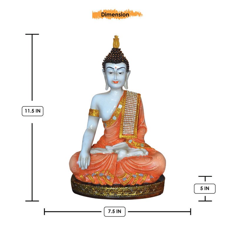 Premium Handmade Ployresin Golden And Orange Colour Sitting Lord Buddha Figurine Display Piece Home Decor Office Home Decor Spiritual Gift Home Decor Accent 4 Handcrafted Ployresin Golden And Orange Colour Sitting Lord Buddha Statue Showpiece Home Decor/Office Decor/Spiritual Gift - Karigaari India Aesthetic Home Decor