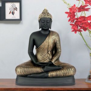 Handcrafted Ployresin Lord Buddha Black And Golden Meditating Statue Showpiece Home Decor/Office Decor/Spiritual Gift - Karigaari India Aesthetic Home Decor