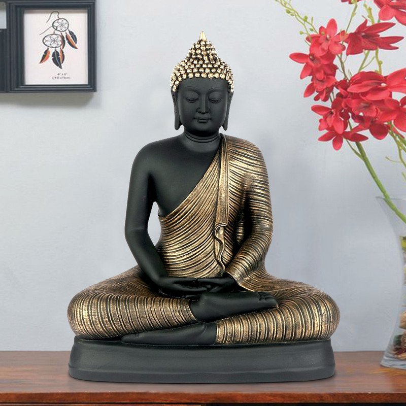 Premium Handmade Ployresin Lord Buddha Black And Golden Meditating Idol Decor Piece Home Decoration Office Decor Spiritual Gift Decorative Piece 1 Handcrafted Ployresin Lord Buddha Black And Golden Meditating Statue Showpiece Home Decor/Office Decor/Spiritual Gift - Karigaari India Aesthetic Home Decor