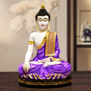 Handcrafted Ployresin Lord Buddha Purple Colour Meditating Sitting Statue Sitting On Golden  Colour Table Showpiece Home Decor/Office Decor/Spiritual Gift - Karigaari India Aesthetic Home Decor