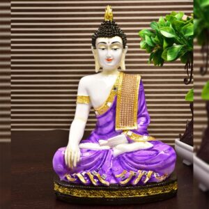 Handcrafted Ployresin Lord Buddha Purple Colour Meditating Sitting Statue Sitting On Golden  Colour Table Showpiece Home Decor/Office Decor/Spiritual Gift - Karigaari India Aesthetic Home Decor