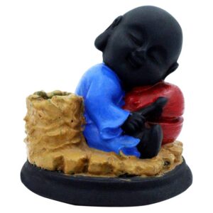 Handcrafted Ployresin Lord Buddha Sitting And Sleeping Statue Showpiece Home Decor/Office Decor/Spiritual Gift, Black And Blue Colour - Karigaari India Aesthetic Home Decor
