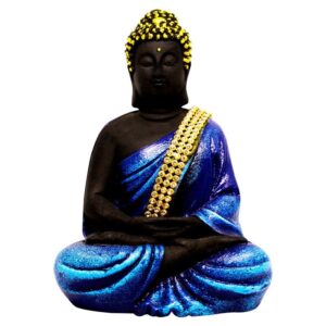 Handcrafted Ployresin Lord Buddha Sitting Meditating Shiny Dark Blue Colour Statue Showpiece Home Decor/Office Decor/Spiritual Gift - Karigaari India Aesthetic Home Decor