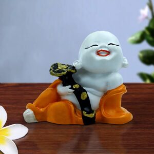 Handcrafted Ployresin Lord Buddha Sitting With Snake With Cute  Smile Statue Showpiece Home Decor/Office Decor/Spiritual Gift, White And Orange - Karigaari India Aesthetic Home Decor