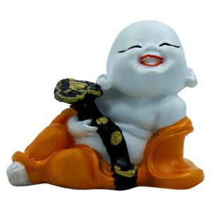 Handcrafted Ployresin Lord Buddha Sitting With Snake With Cute  Smile Statue Showpiece Home Decor/Office Decor/Spiritual Gift, White And Orange - Karigaari India Aesthetic Home Decor