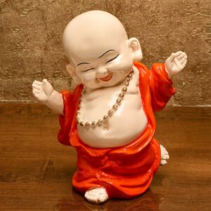 Handcrafted Ployresin Lord Buddha Standing  Statue  Showpiece Home Decor/Office Decor/Spiritual Gift, Orange Colour - Karigaari India Aesthetic Home Decor