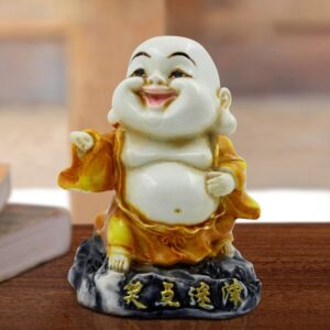 Handcrafted Ployresin Lord Buddha Standing, Laughing White And Yellow Statue Showpiece Home Decor/Office Decor/Spiritual Gift - Karigaari India Aesthetic Home Decor