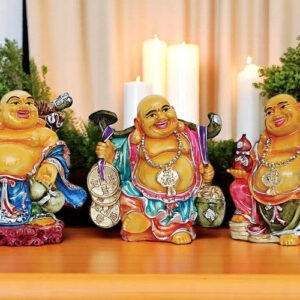 Handcrafted Ployresin Lord Buddha Three Standing With Laughing Multicolour Statues Showpiece Home Decor/Office Decor/Spiritual Gift - Karigaari India Aesthetic Home Decor