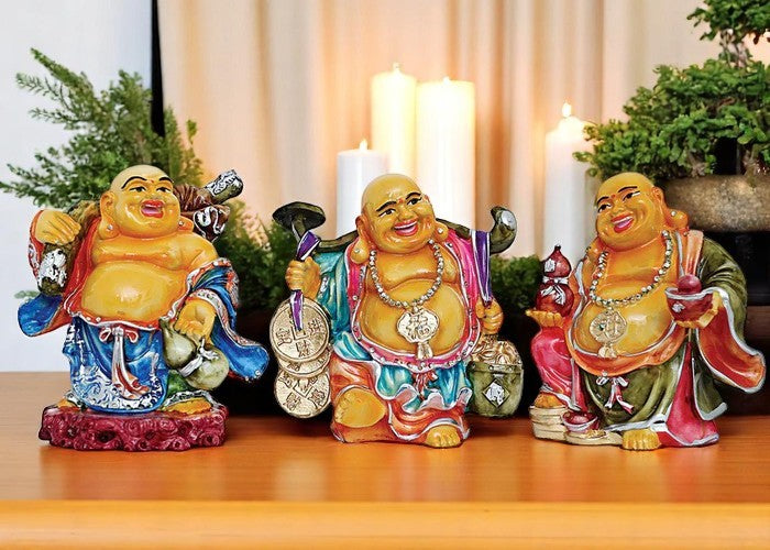 Premium Handmade Ployresin Lord Buddha Three Standing With Laughing Multicolour Statues Centerpiece Home Home Decor Office Decoration Spiritual Gift Luxurious Accent 2 Handcrafted Ployresin Lord Buddha Three Standing With Laughing Multicolour Statues Showpiece Home Decor/Office Decor/Spiritual Gift - Karigaari India Aesthetic Home Decor