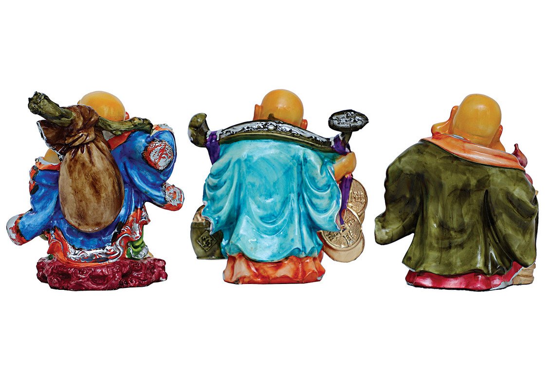 Premium Handmade Ployresin Lord Buddha Three Standing With Laughing Multicolour Statues Centerpiece Home Home Decor Office Decoration Spiritual Gift Luxurious Accent 5 Handcrafted Ployresin Lord Buddha Three Standing With Laughing Multicolour Statues Showpiece Home Decor/Office Decor/Spiritual Gift - Karigaari India Aesthetic Home Decor