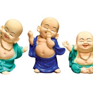 Handcrafted Ployresin Standing And Sitting, Laughing ,Happy Lord Buddha Green, Blue Colour Statue Showpiece Home Decor/Office Decor/Spiritual Gift, Three Pieces - Karigaari India Aesthetic Home Decor