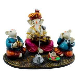 Lord Ganesha Playing Instrument With Mouse Idol for Home Decor - Karigaari India Aesthetic Home Decor