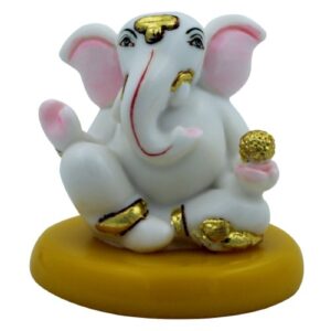 Lord Ganesha Sitting Idol With Holding Golden Modak Best for Home Decor - Karigaari India Aesthetic Home Decor