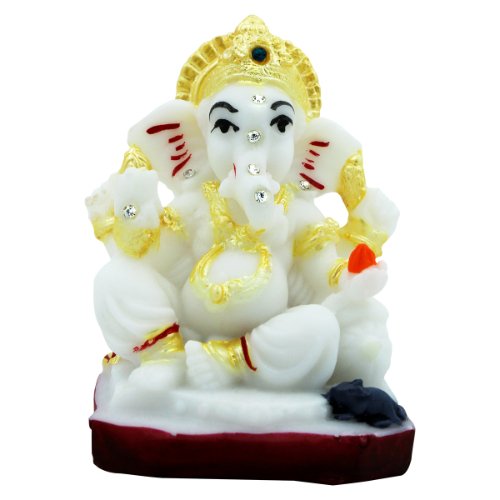 Premium Lord Ganesha Sitting With Black Mouse For Home Home Decor White Color Modern Ornament 2 Lord Ganesha Sitting with Black Mouse for Home Decor White Color - Karigaari India Aesthetic Home Decor