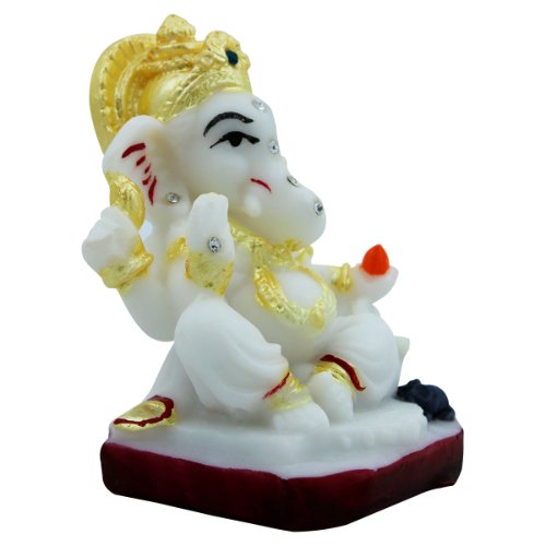 Premium Lord Ganesha Sitting With Black Mouse For Home Home Decor White Color Modern Ornament 5 Lord Ganesha Sitting with Black Mouse for Home Decor White Color - Karigaari India Aesthetic Home Decor