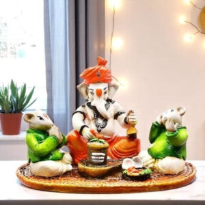 Lord Ganesha Idol Sitting With Mouse Colorful Design Best for Home Decor - Karigaari India Aesthetic Home Decor