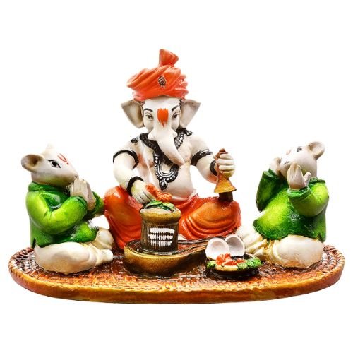 Lord Ganesha Idol Sitting With Mouse Colorful Design Best for Home Decor - Karigaari India Aesthetic Home Decor