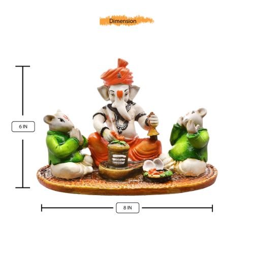Lord Ganesha Idol Sitting With Mouse Colorful Design Best for Home Decor - Karigaari India Aesthetic Home Decor