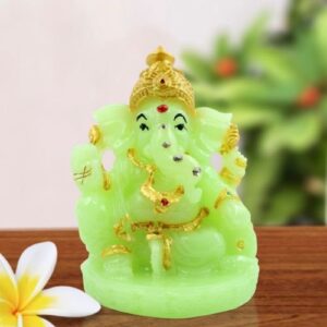 Lord Ganesha Wearing ornaments And Sitting Crystal Green Colour Idol for Home Decor - Karigaari India Aesthetic Home Decor