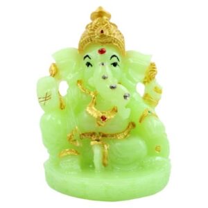 Lord Ganesha Wearing ornaments And Sitting Crystal Green Colour Idol for Home Decor - Karigaari India Aesthetic Home Decor