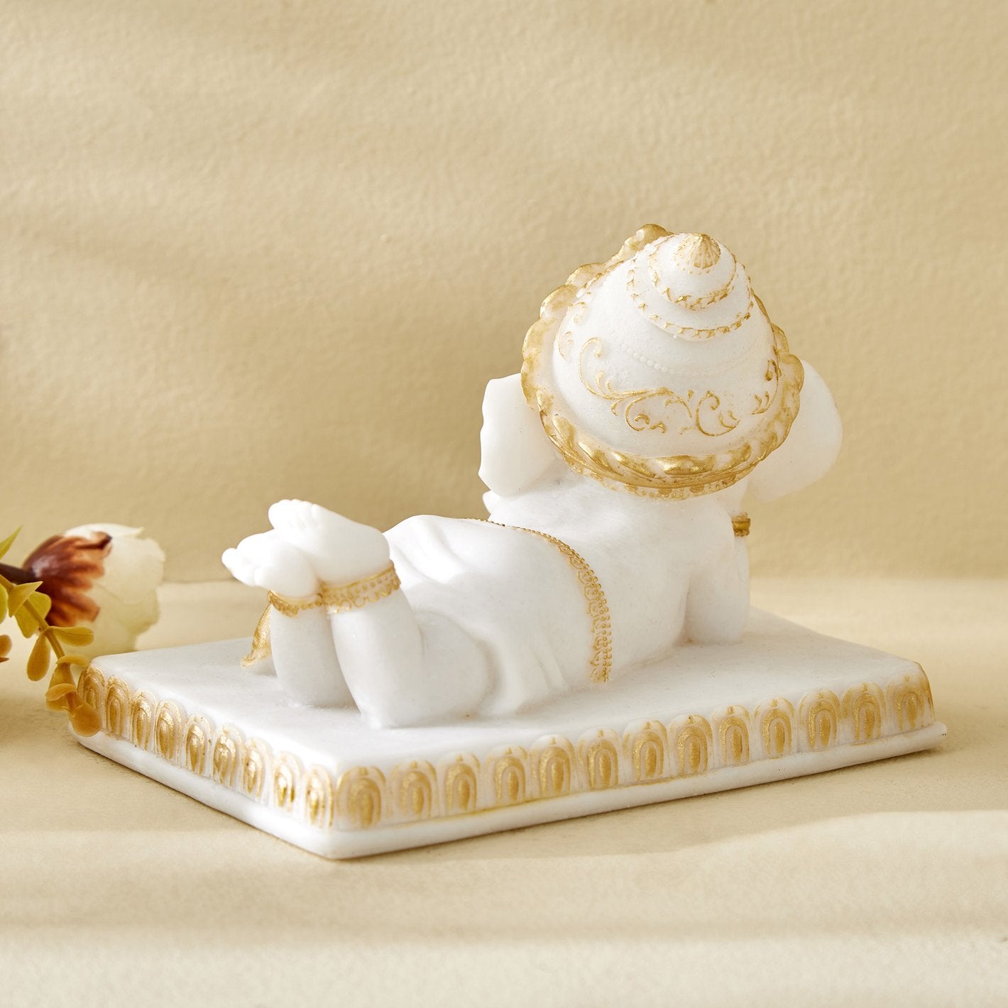 Premium Reading Ganpati Figurine White Gold Resin Crafted Ganesha Figurine For Home Decor Gifting Stylish Accent 4 Reading Ganpati Idol White & Gold Resin Ganesha Statue for Home Decor & Gifting - Karigaari India Aesthetic Home Decor