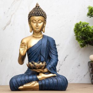 Resin Buddha Statue for Home Decor Meditating Buddha Idol for Living Room, Office & Spiritual Gifting Peaceful Zen Showpiece - Karigaari India Aesthetic Home Decor