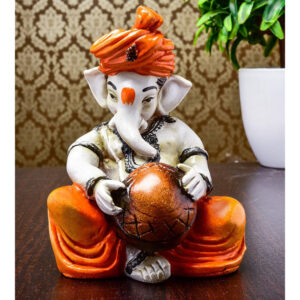 Resin Ganesha Playing Tabla - Symbol of Music & Auspiciousness - Karigaari India Aesthetic Home Decor