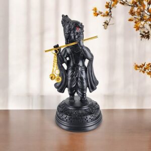 Resin Krishna Statue with Flute -Brings Joy, Love & Prosperity- Hindu God Idol for Home & Gifts - Karigaari India Aesthetic Home Decor