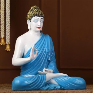 Serene Meditating Buddha Idol White & Blue Resin Decor - Karigaari India Aesthetic Home Decor