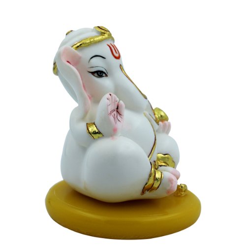 Small Lord Ganesha Sitting With Holding Modak in Hand White Color Idol for Home Decor - Karigaari India Aesthetic Home Decor