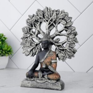 Zen Buddha Under Bodhi Tree Black & Bronze Resin Idol - Karigaari India Aesthetic Home Decor