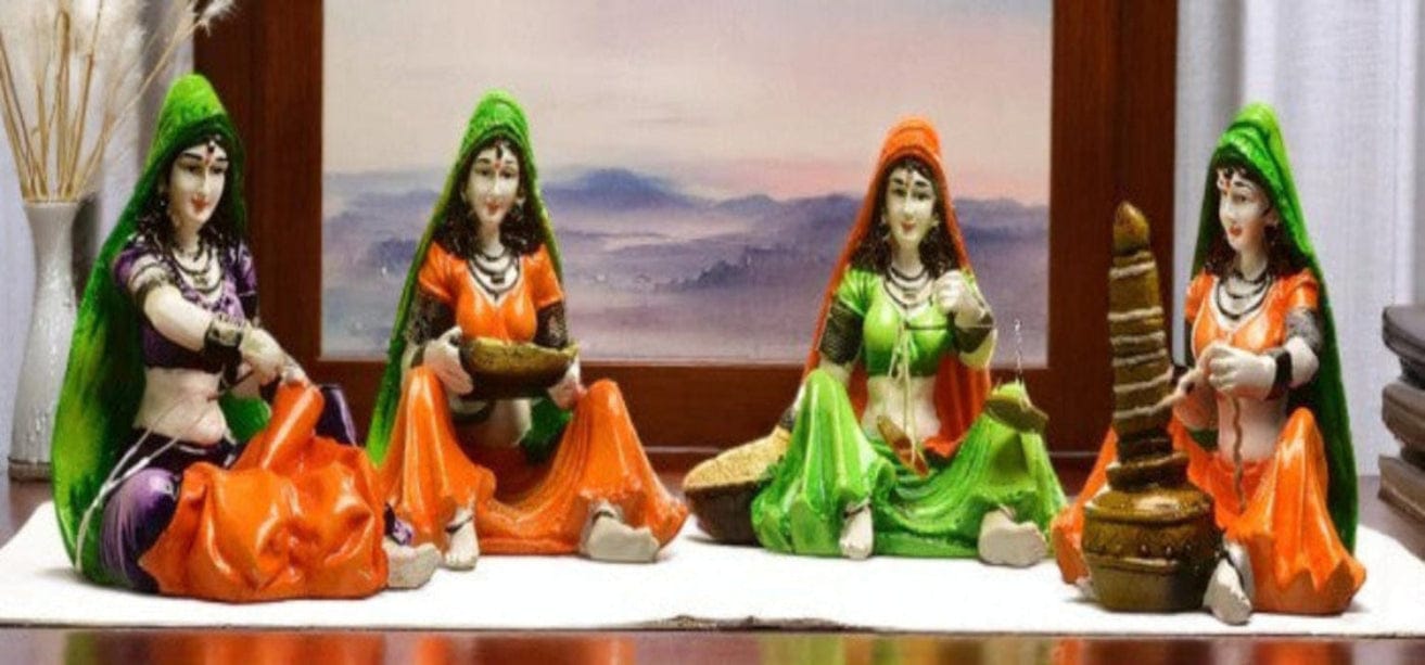 Stylish Ajasthani Women Figurines Ensemble Classic Indian Home Decoration Handicraft Centerpiece Idols For Cultural Charm Premium Home Decor 1 ajasthani Women Figurines Set | Traditional Indian Home Decor Handicraft Showpiece Idols for Cultural Charm - Karigaari India Aesthetic Home Decor