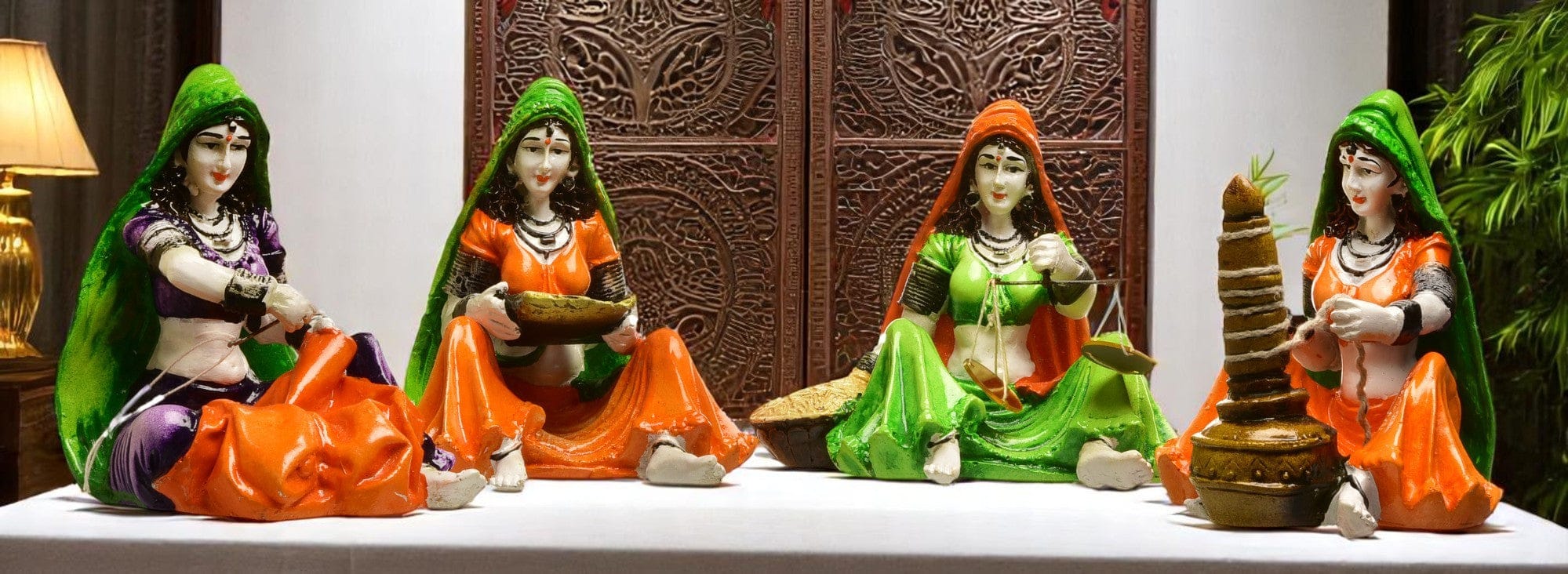 Stylish Ajasthani Women Figurines Ensemble Classic Indian Home Decoration Handicraft Centerpiece Idols For Cultural Charm Premium Home Decor 5 ajasthani Women Figurines Set | Traditional Indian Home Decor Handicraft Showpiece Idols for Cultural Charm - Karigaari India Aesthetic Home Decor