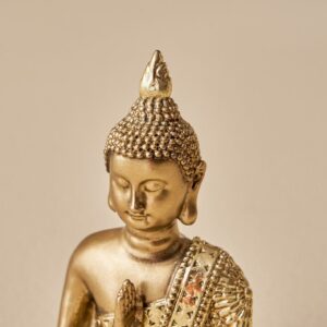 Antique Golden Buddha Statue for Home Decor | Resin Sitting Buddha Idol in Blessing Pose | Peaceful Spiritual Sculpture for Living Room & Office - Karigaari India Aesthetic Home Decor