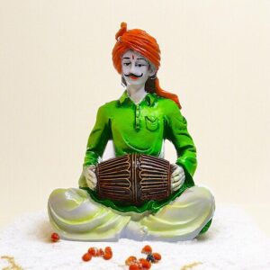 Hand Crafted Polyresin Green Eco Friendly Rajasthani Musician Idol Figurine - Karigaari India Aesthetic Home Decor