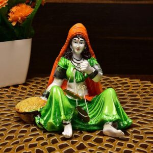 Karigaari Rajasthani Lady with Taraju Resin - Karigaari India Aesthetic Home Decor