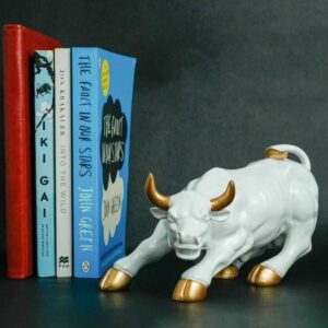 White Bull with Gold Accents - Modern Resin Animal Decor - Karigaari India Aesthetic Home Decor