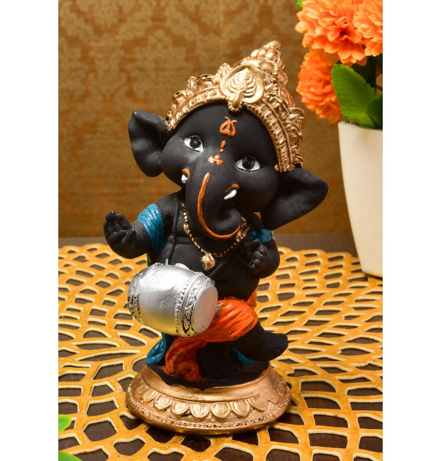 Stylish Black Resin Crafted Dholak Ganesha Statue Musical Ganpati Murti For Home Decoration Festive Gifting Stylish Accent 1 Black Resin Dholak Ganesha Idol Musical Ganpati Murti for Home Decor & Festive Gifting - Karigaari India Aesthetic Home Decor