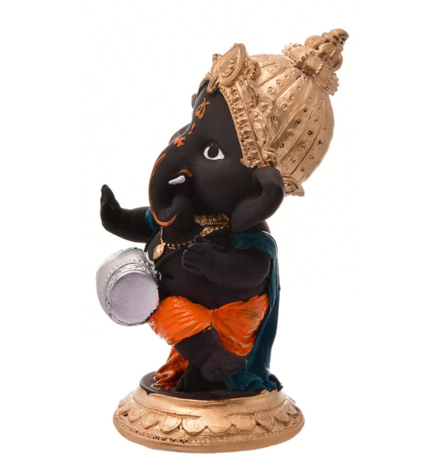 Stylish Black Resin Crafted Dholak Ganesha Statue Musical Ganpati Murti For Home Decoration Festive Gifting Stylish Accent 6 Black Resin Dholak Ganesha Idol Musical Ganpati Murti for Home Decor & Festive Gifting - Karigaari India Aesthetic Home Decor