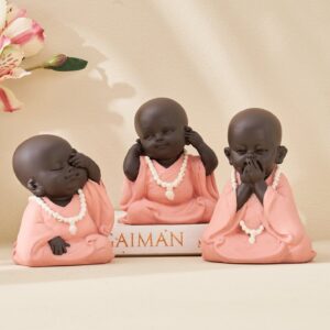 Corsica Set of 3 Polyresin Mini Monk Figurines - Karigaari India Aesthetic Home Decor
